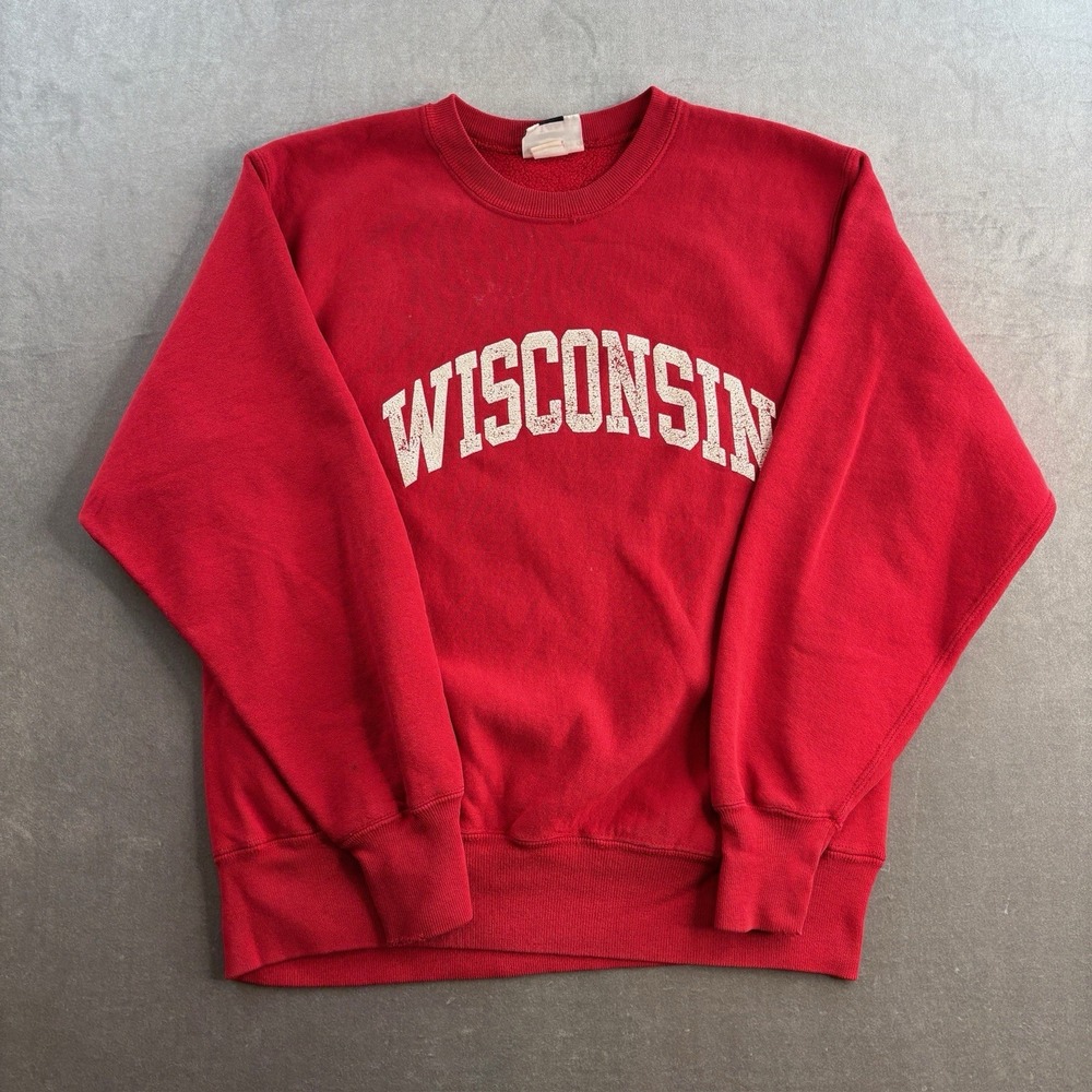 VTG Lee Sport Wisconsin Badgers Pullover Red Sweatshirt Mens Size Large 90s
